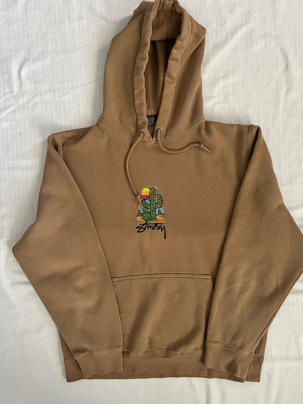 Vtg Stussy Desert Cactus Embroidered Heavyweight Fleece Hoodie Made In USA M